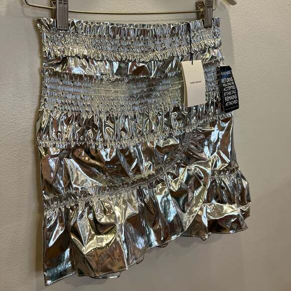 NWT Isabel Marant Silver Metallic mini skirt ruffle cotton size 34 FR 20753332 - Picture 10 of 16